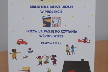 Certyfikat przyznany Gminnej Bibliotece Publicznej w Marklowicach za udział w projekcie Mała książka - wielki człowiek